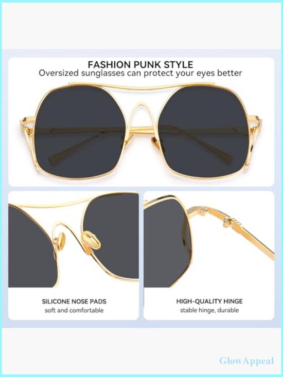 Oversized Aviator Sunglasses Metal Frame Square Punk Retro Cool Shades main image 5